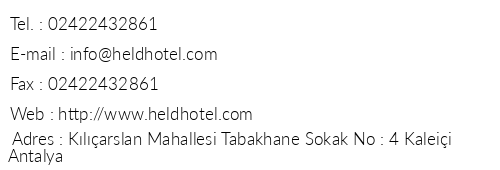 Held Hotel telefon numaralar, faks, e-mail, posta adresi ve iletiim bilgileri